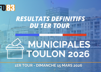 Tableau des résultats du premier tour des Municipales 2026 Toulon montrant les scores des candidats.