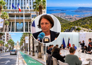 Toulon, six mois de mandature : Josée Massi face à la presse pour présenter son premier bilan et les projets à venir. Stade Mayol, sécurité, mobilités et avenir du mont Faron : retour en images sur les grands dossiers abordés lors de cette conférence de presse, en présence d’INFO83. Crédit : Montage illustratif réalisé à partir de photographies INFO83, avec assistance de l’IA.