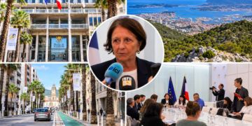Toulon, six mois de mandature : Josée Massi face à la presse pour présenter son premier bilan et les projets à venir. Stade Mayol, sécurité, mobilités et avenir du mont Faron : retour en images sur les grands dossiers abordés lors de cette conférence de presse, en présence d’INFO83. Crédit : Montage illustratif réalisé à partir de photographies INFO83, avec assistance de l’IA.
